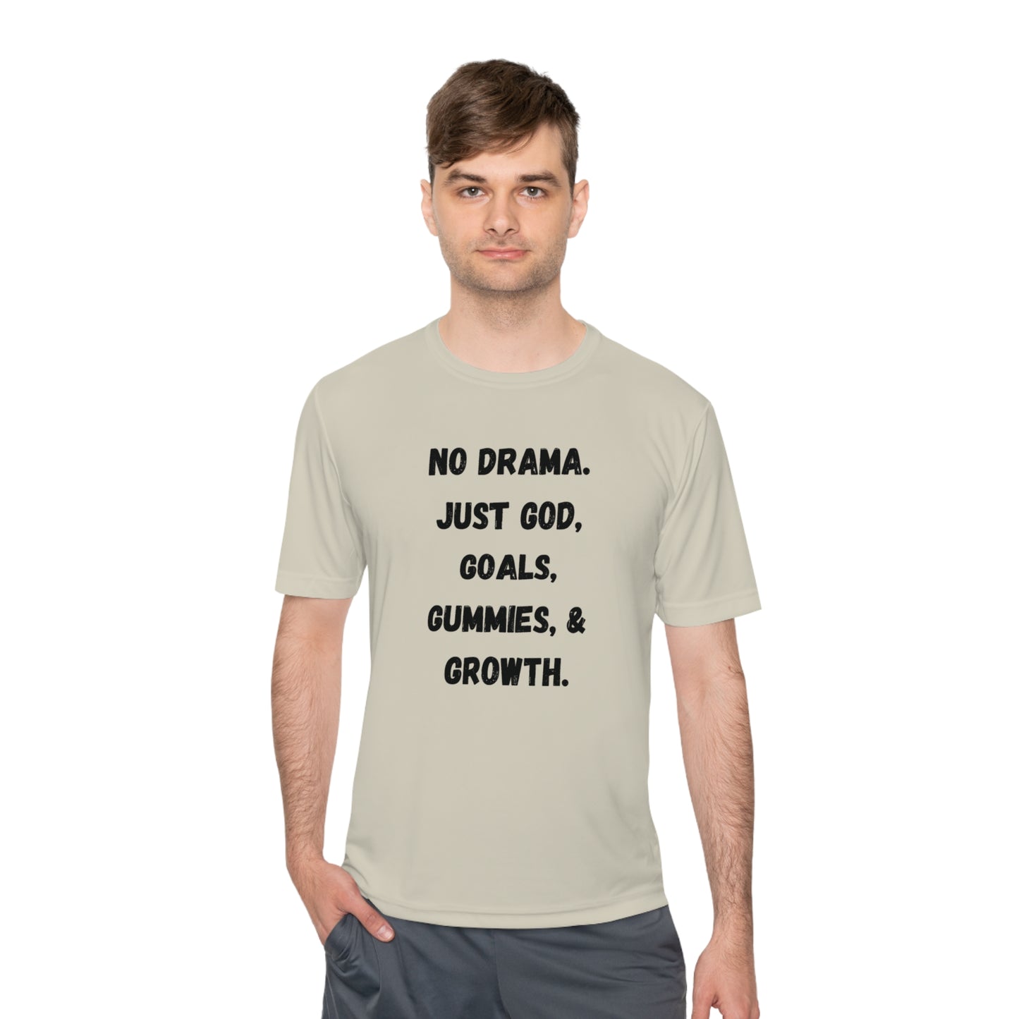 No drama. Just God, Goals, Gummies, & Growth Unisex Moisture Wicking Tee